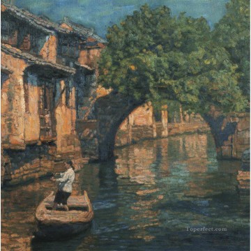 中国の風景 Painting - 中国の木陰の風景の中にある橋